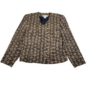 Saville Suit Wrap Blazer Women 14 Black Gold Floral Brocade Button Front Vintage